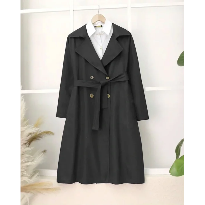 Bolero Detaylı Kemerli Araboy Trençkot -Siyah