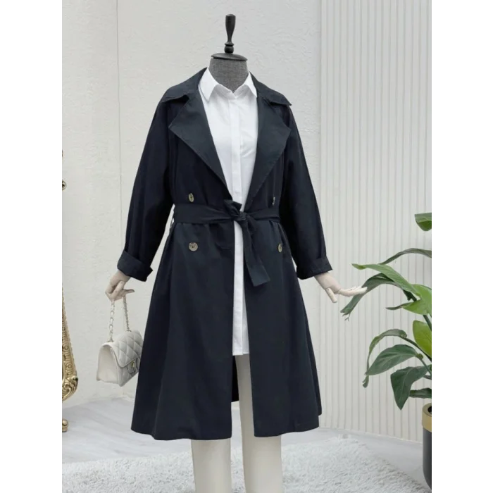 Bolero Detaylı Kemerli Araboy Trençkot -Siyah