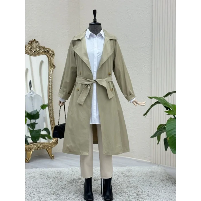 Bolero Detaylı Kemerli Araboy Trençkot -Taş