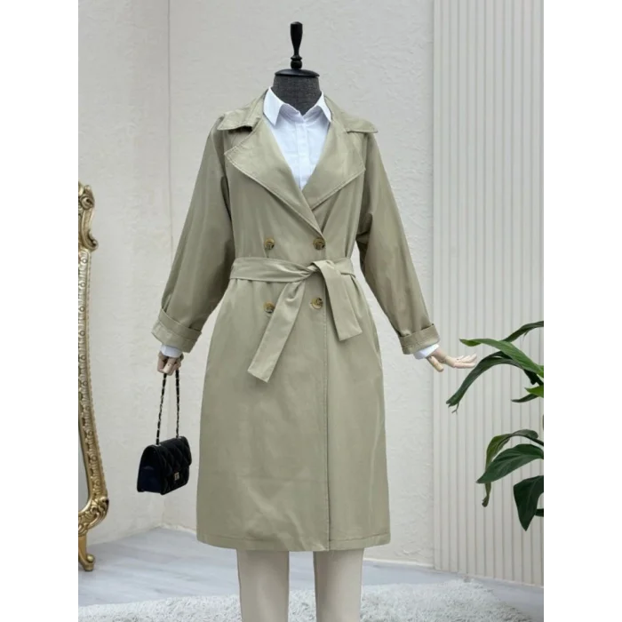 Bolero Detaylı Kemerli Araboy Trençkot -Taş
