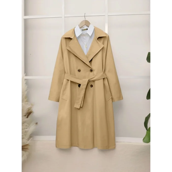 Bolero Detaylı Kemerli Araboy Trençkot -Vizon