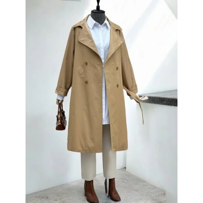 Bolero Detaylı Kemerli Araboy Trençkot -Vizon