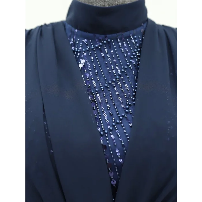 Boncuk Ve Pul Detaylı Kemerli Şifon Abiye -Laci