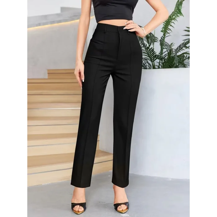 Bordo Renk Yüksek Bel Maskülen Kesim Kumaş Pantolon