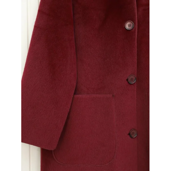 Boydan Düğmeli Cepli Kaban  -Bordo