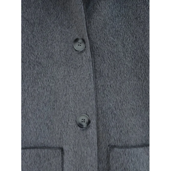 Boydan Düğmeli Cepli Kaban -Füme