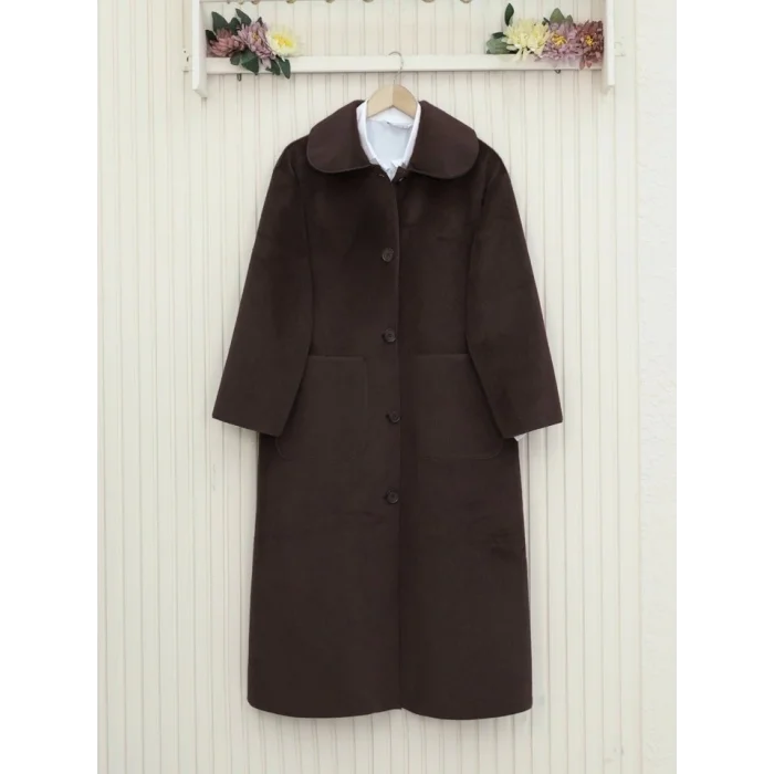 Boydan Düğmeli Cepli Kaban   -Kahve