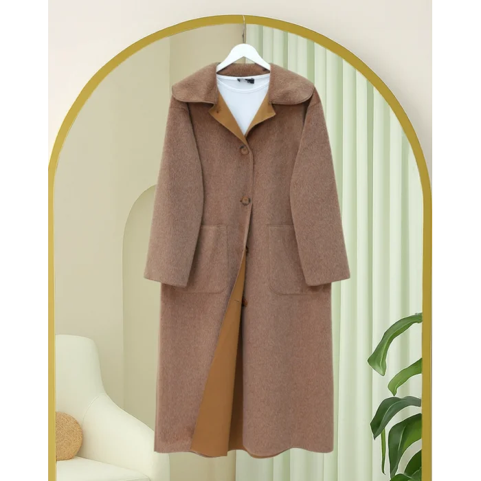 Boydan Düğmeli Cepli Kaban    -Taba