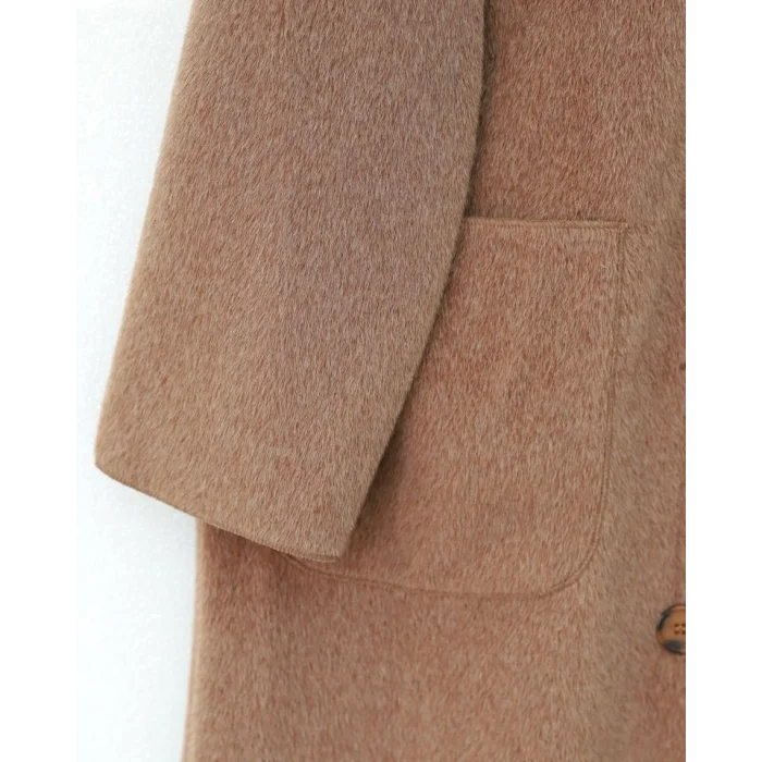 Boydan Düğmeli Cepli Kaban    -Taba