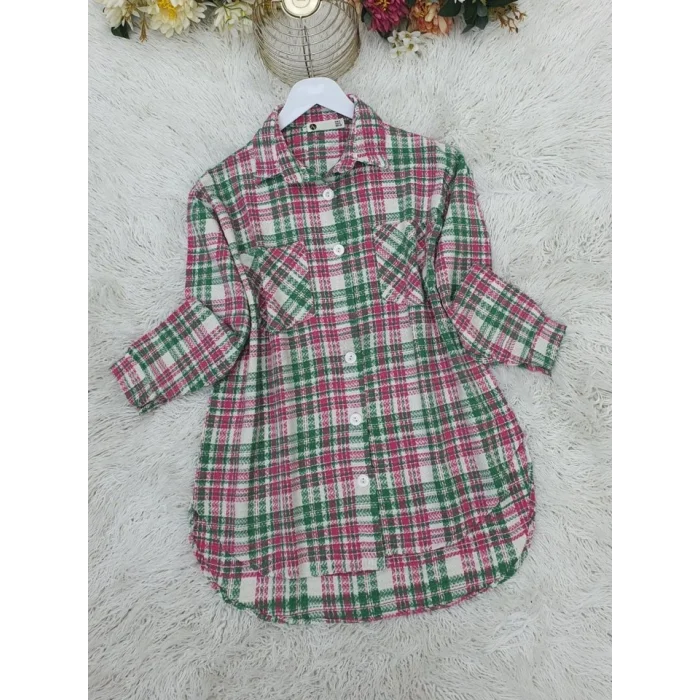 Boydan Düğmeli Çift Cepli Tüvit Gömlek  -Pembe