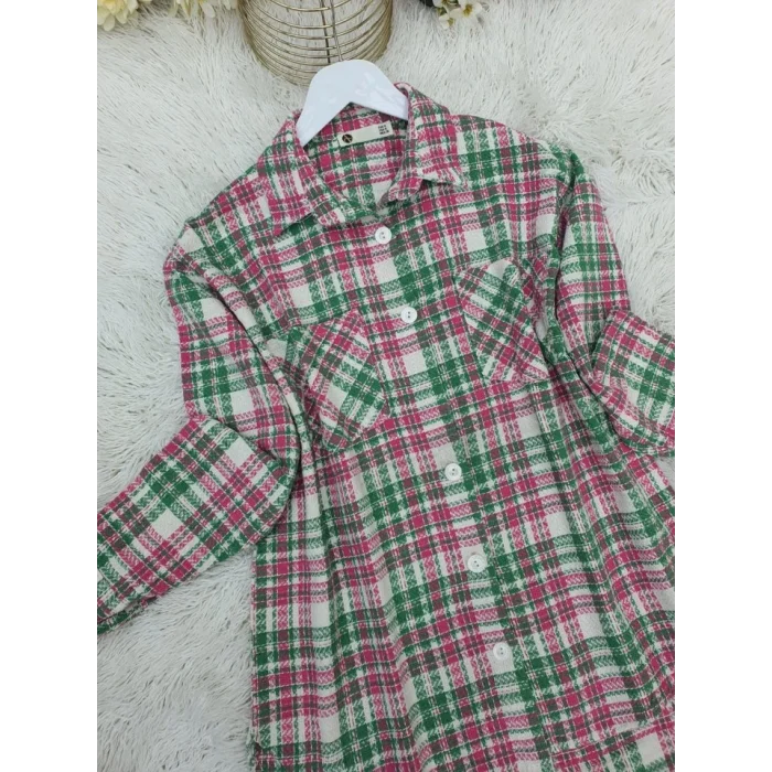 Boydan Düğmeli Çift Cepli Tüvit Gömlek  -Pembe