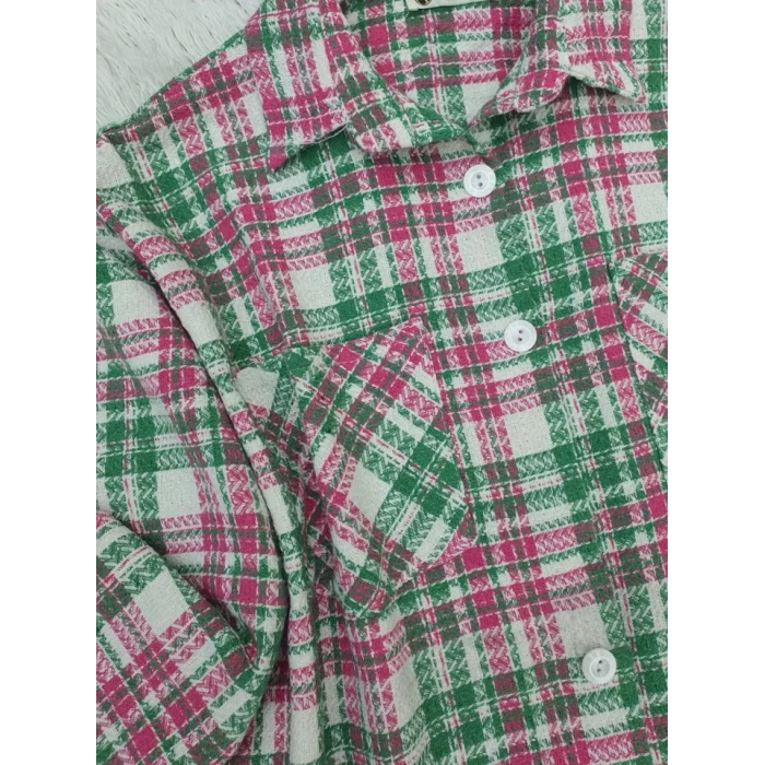 Boydan Düğmeli Çift Cepli Tüvit Gömlek  -Pembe