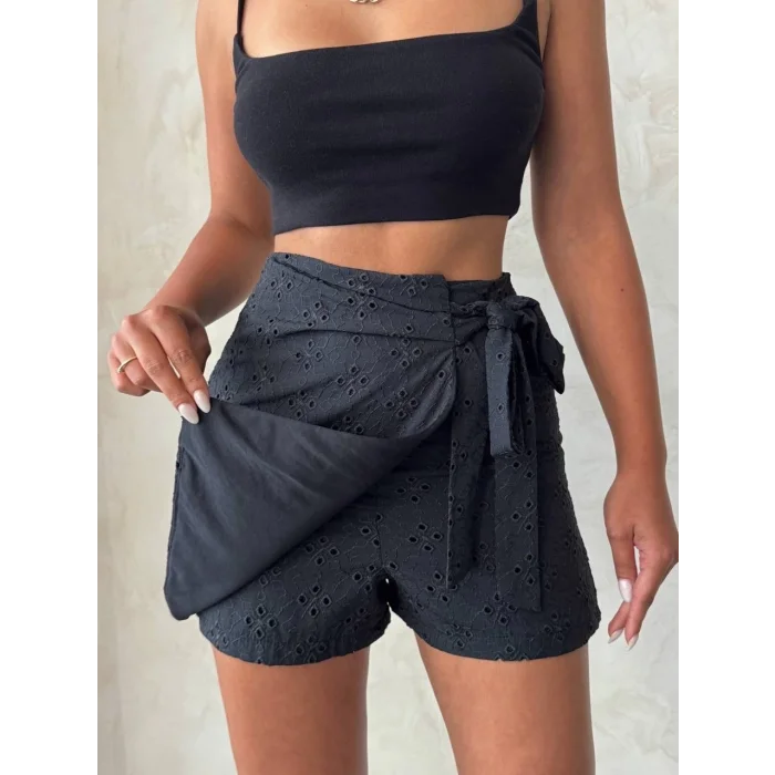 Brodeli şort etek s255075