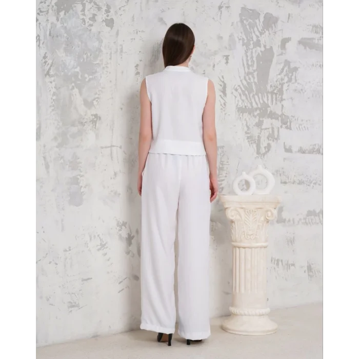 Broşlu yelek pantolon takım beyaz s255821