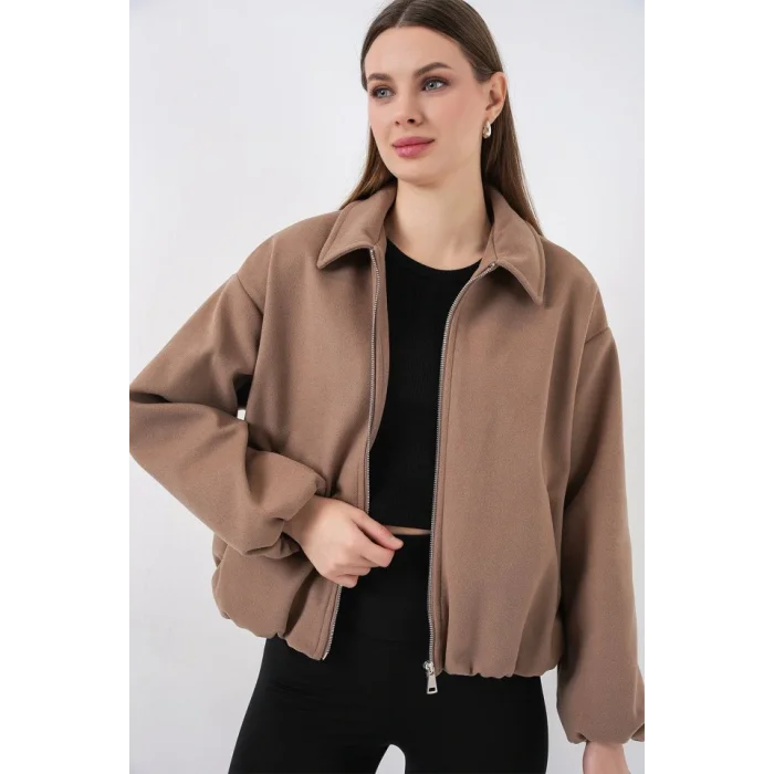 Büzgülü Oversize Kaşe Ceket 0728 - Bisküvi