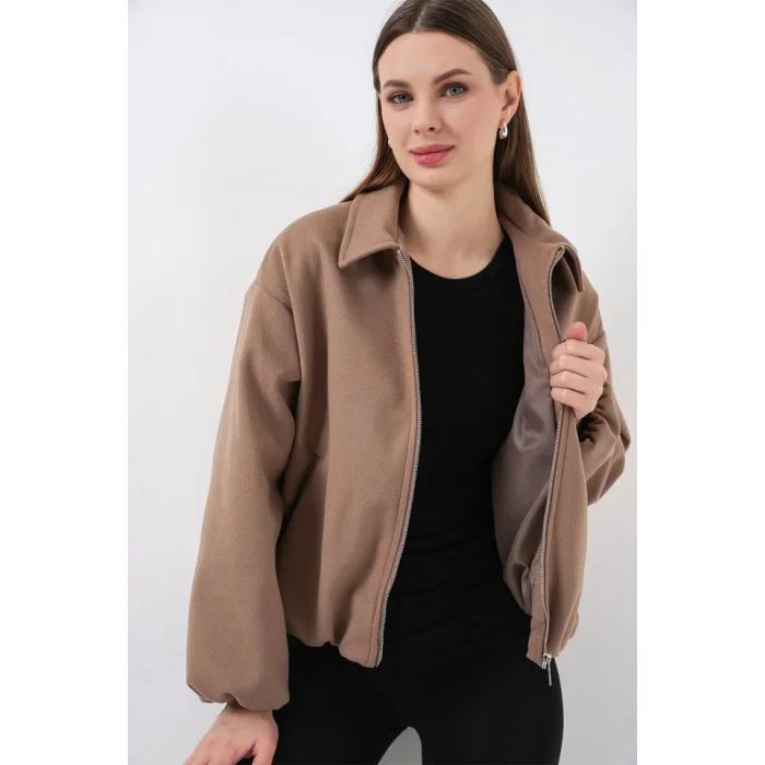 Büzgülü Oversize Kaşe Ceket 0728 - Bisküvi