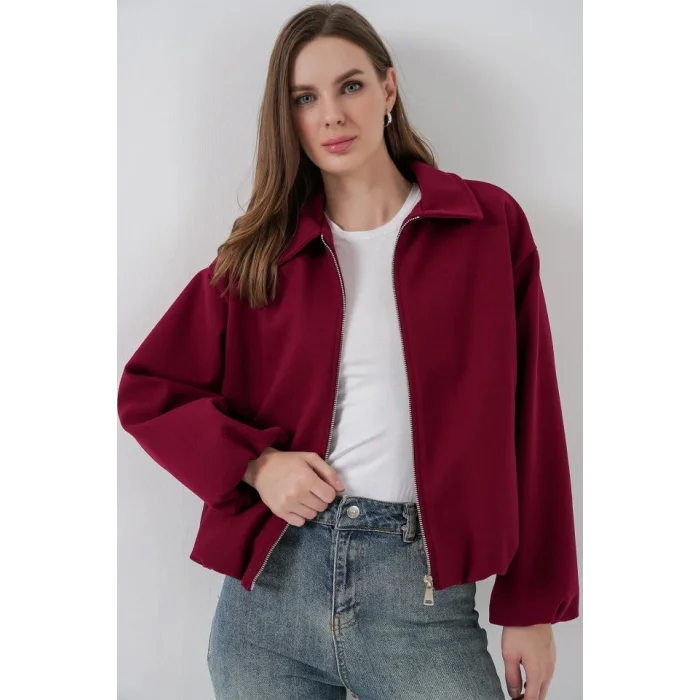 Büzgülü Oversize Kaşe Ceket 0728 - Bordo