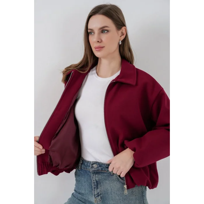 Büzgülü Oversize Kaşe Ceket 0728 - Bordo