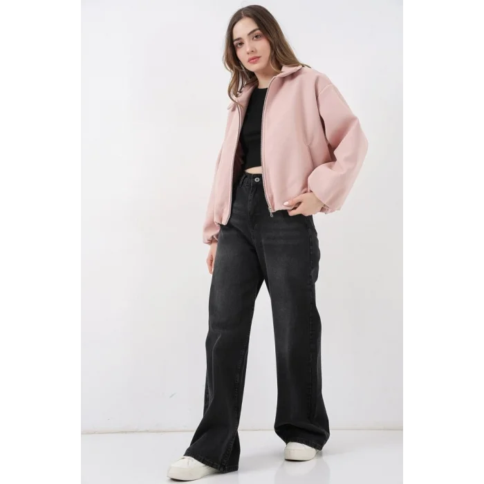 Büzgülü Oversize Kaşe Ceket 0728 - Pudra