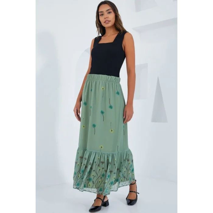 Çağla Desenli Şifon Etek 8010