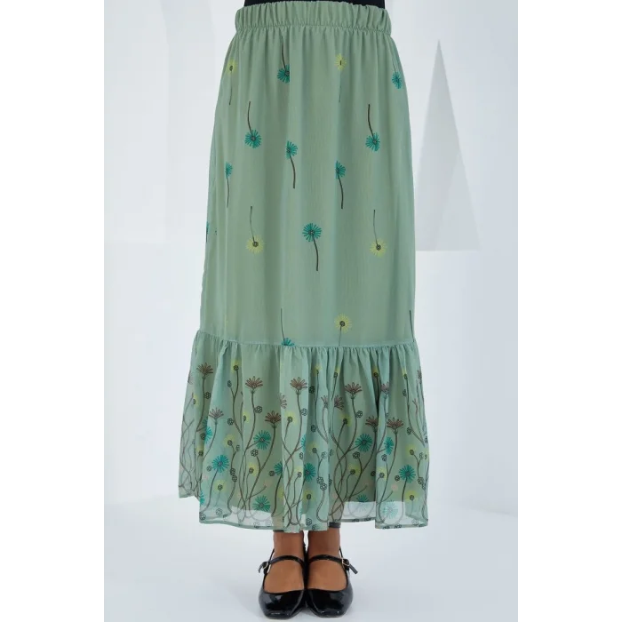 Çağla Desenli Şifon Etek 8010