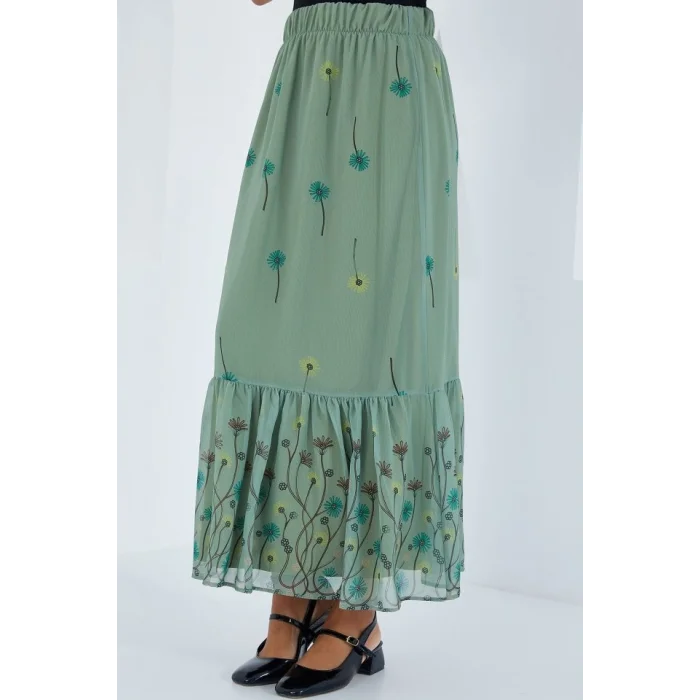 Çağla Desenli Şifon Etek 8010