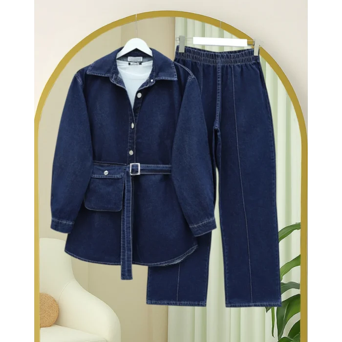 Çanta Cepli Çimalı Pantolonlu Kot Takım  -Laci