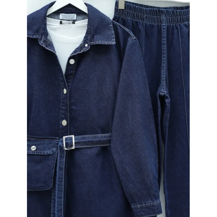 Çanta Cepli Çimalı Pantolonlu Kot Takım  -Laci