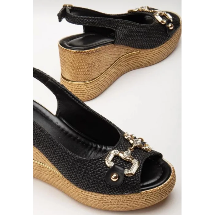 Caver Siyah Cilt Dolgu Topuk Sandalet