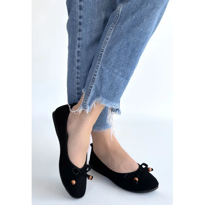 Cear Siyah Deri Tozu Süet Babet Ayakkabı