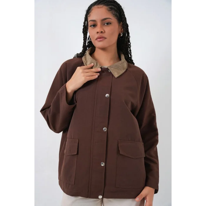 Cep Detaylı Oversize Ceket 5973 - Kahverengi