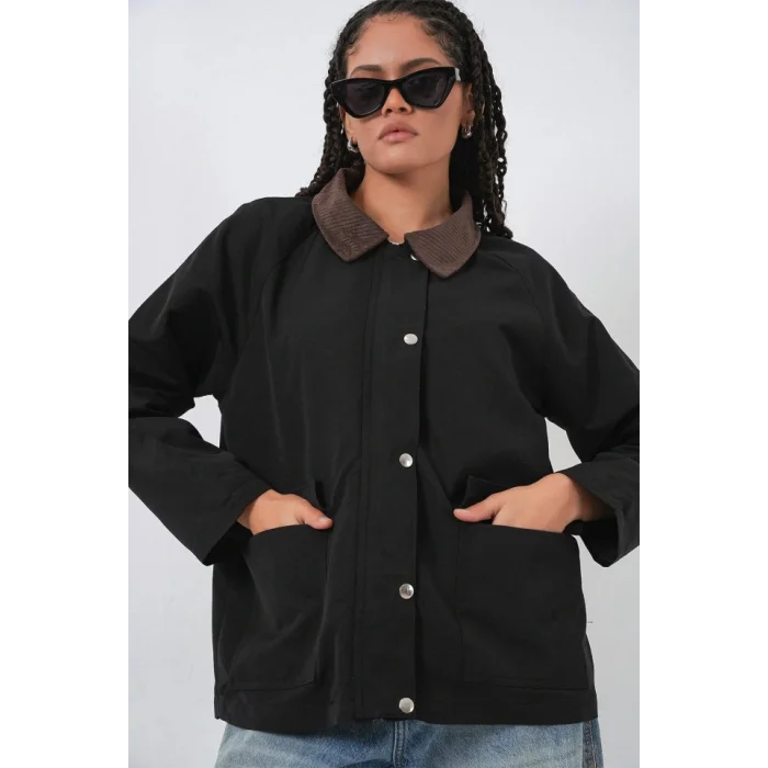Cep Detaylı Oversize Ceket 5973 - Siyah