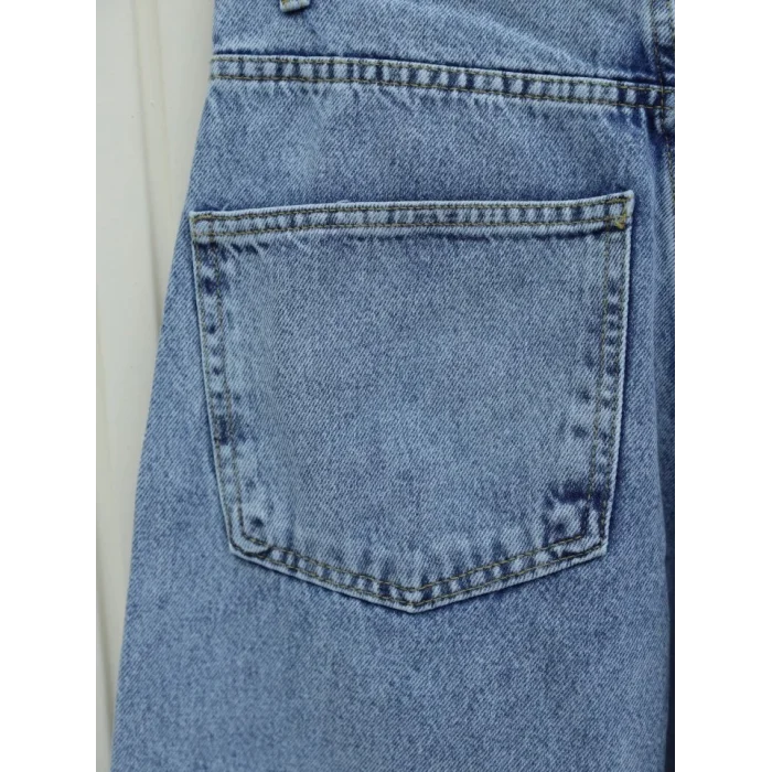 Cepli Bol Paça Fermuarlı Kot Pantolon -Buz Mavi