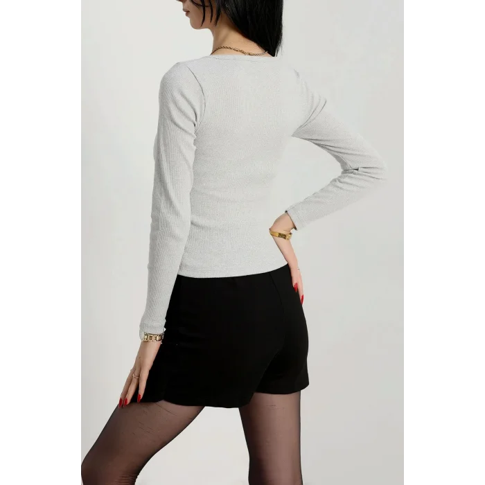 Çerçeve yaka kaşkorse bluz gri