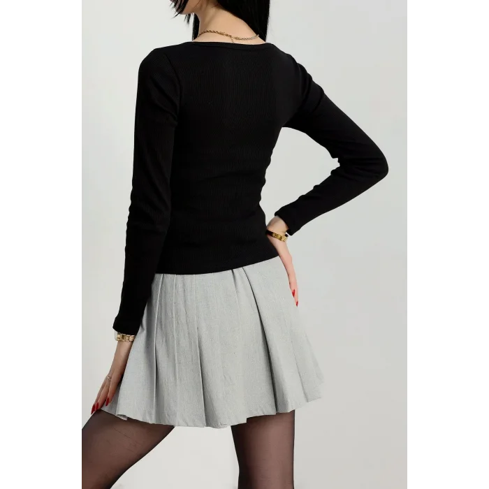 Çerçeve yaka kaşkorse bluz siyah