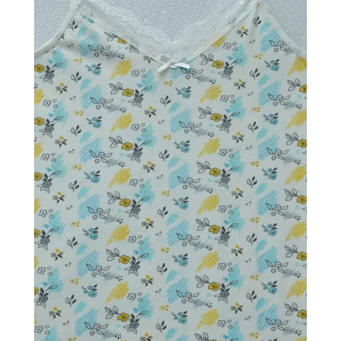 Çiçek Desenli Dantelli İp Askılı Atlet -Ekru