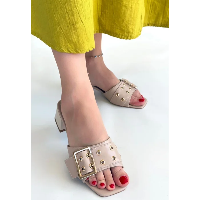 Ciey Bej Cilt Topuklu Terlik