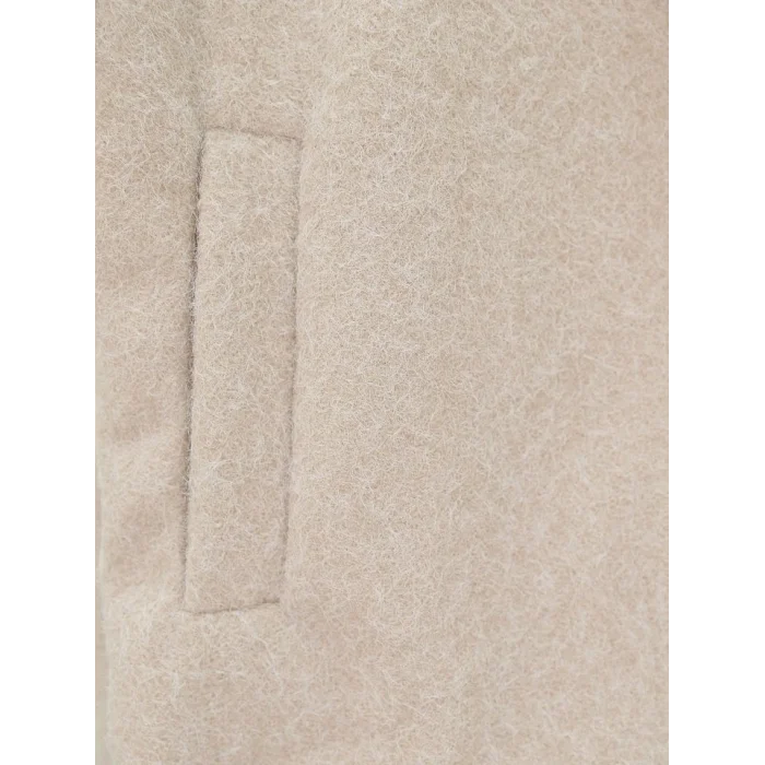 Çift Cepli Önü Düğmeli Astarlı Buklet Kaban -Bej