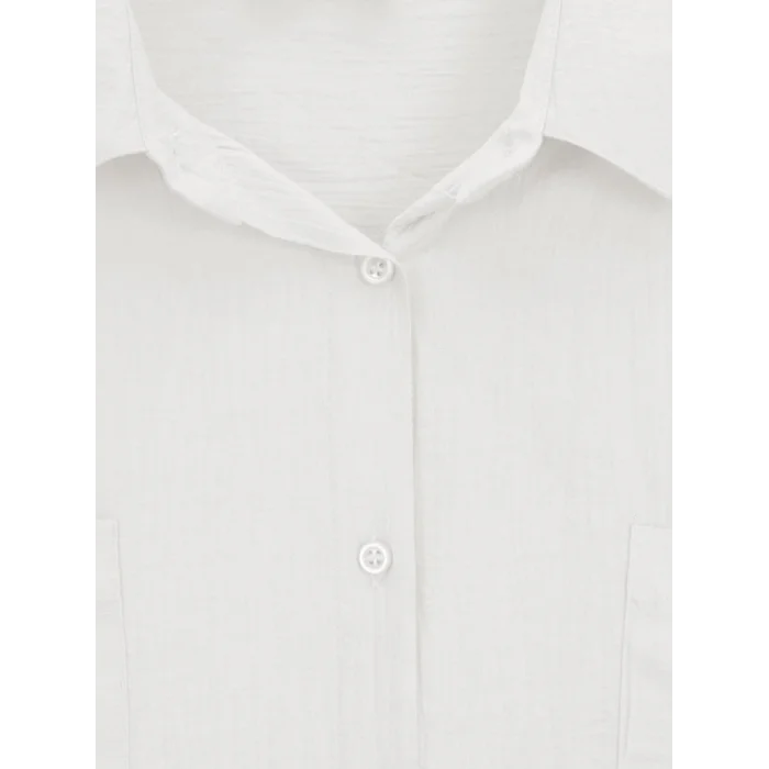 Çift Cepli Oval Kesim Kolu Katlamalı Gömlek Tunik -Beyaz