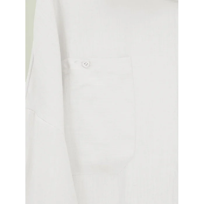 Çift Cepli Oval Kesim Kolu Katlamalı Gömlek Tunik -Beyaz