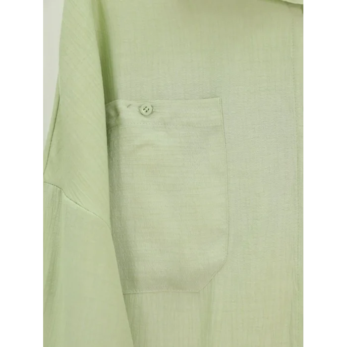 Çift Cepli Oval Kesim Kolu Katlamalı Gömlek Tunik -Çağla Y.