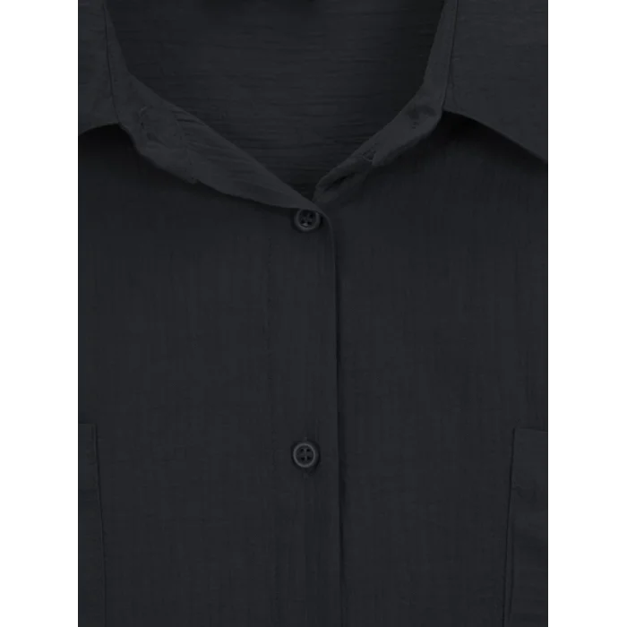 Çift Cepli Oval Kesim Kolu Katlamalı Gömlek Tunik -Siyah