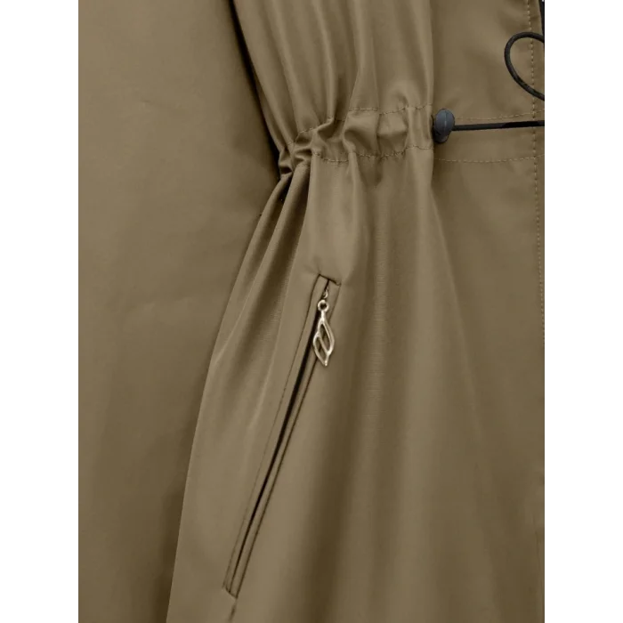 Çıkma Kapşonlu Yıldız Metal Detaylı Kaban -Taba