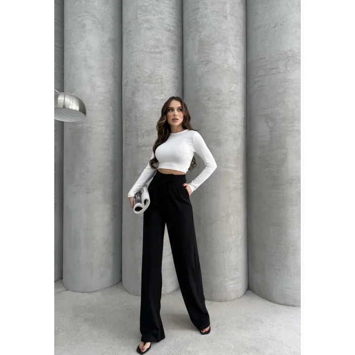 Cırtlı pantolon krep siyah pt
