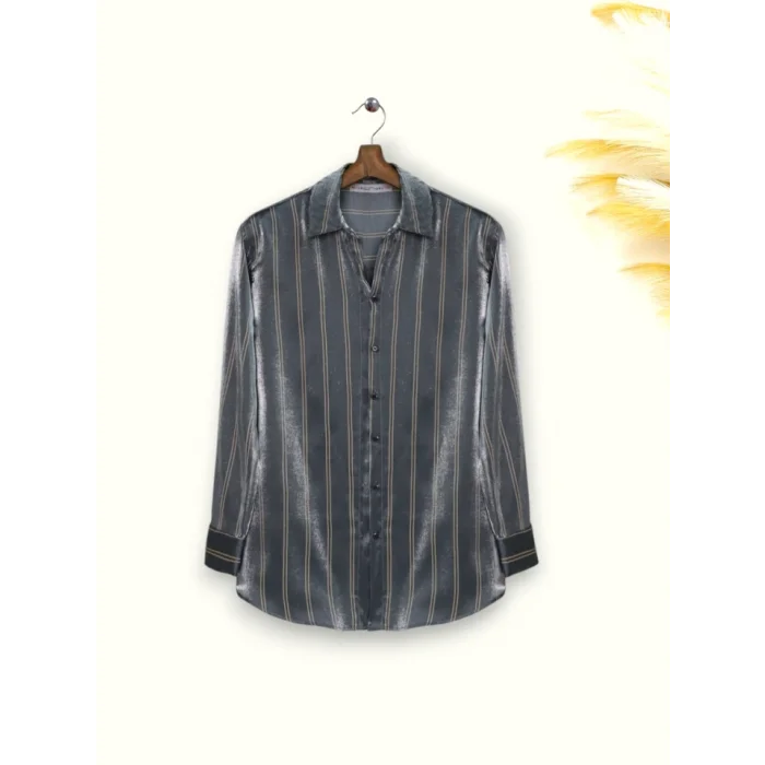 Çizgili Janjanlı Gömlek -Antrasit