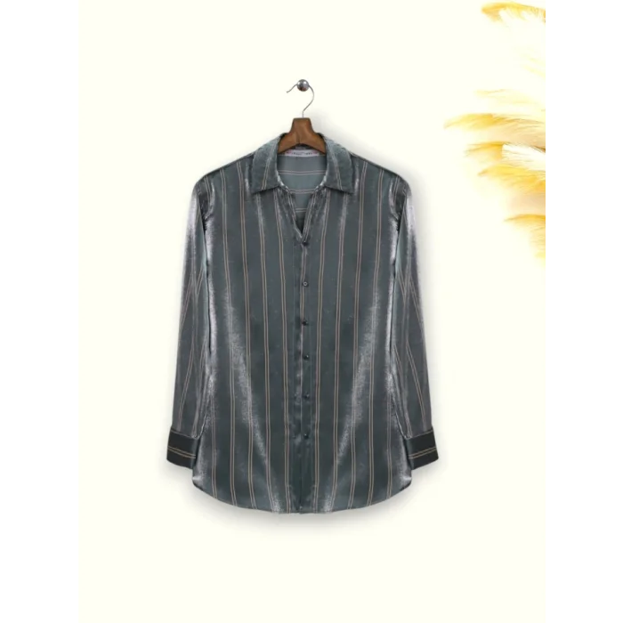 Çizgili Janjanlı Gömlek -Haki