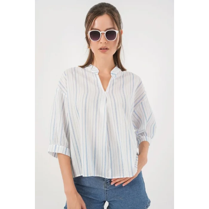 Çizgili Oversize Bluz 967 - A.Mavi