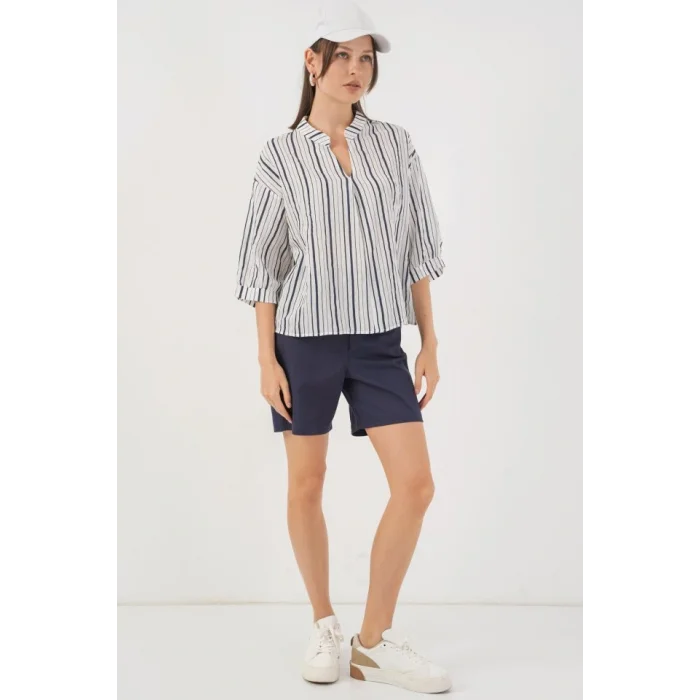 Çizgili Oversize Bluz 967 - F.Lacivert