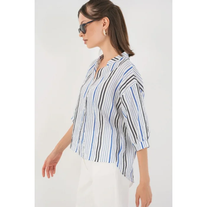 Çizgili Oversize Bluz 967 - Lacivert