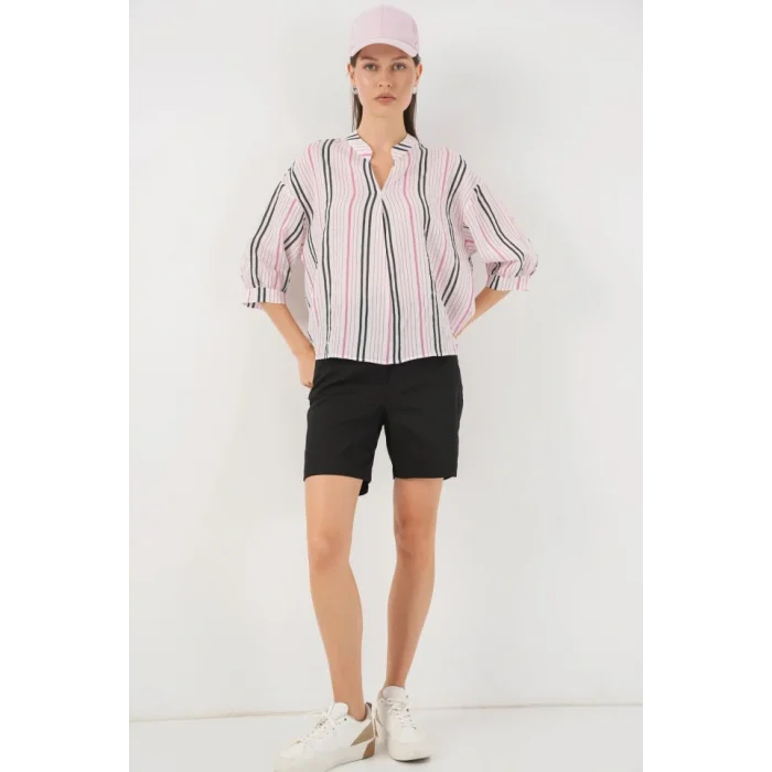 Çizgili Oversize Bluz 967 - Pembe